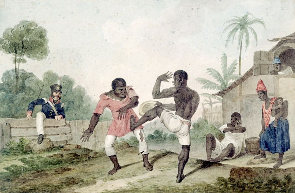 peinture d'Augustus Earle, vers 1824, illustrant la nature illégale de la Capoeira